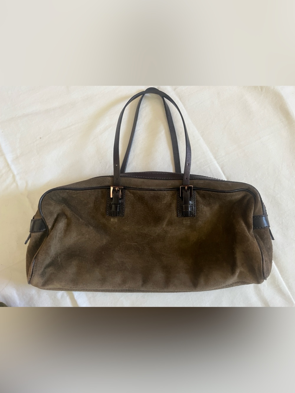 Designer Fendi suede purse in olive green.
